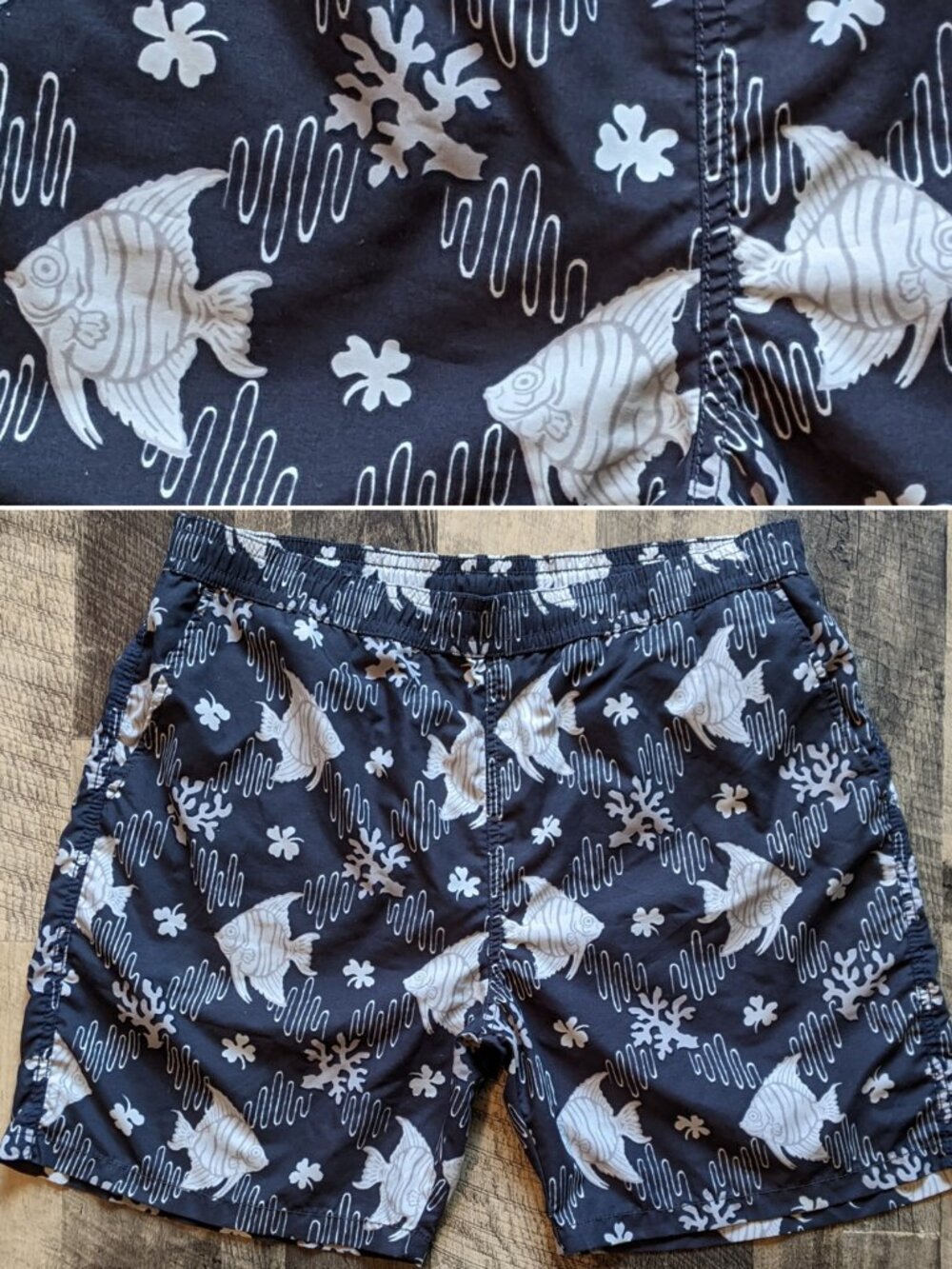 Reyn Spooner Swim Trunks Fish Print Navy Blue Large